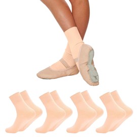 Fjquamitix 4 Pairs Ballet Socks for Girls Women, 100% Nylon Seamless Dance Socks, Stretchable Ballet Socks for Ballet Jazz Yoga (UK, Age, 14 Years, 18 Years, Regular, ballet pink)
