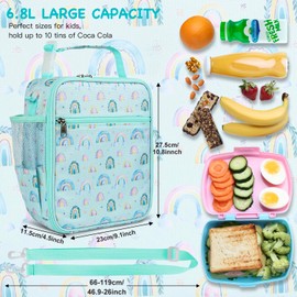 hombrima Kids Insulated Lunch Box Bag, Thermal Picnic Cool Bags with Adjustable Strap for Adults Children Women Men Boys Girls School Work (Rainbow-GN)