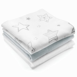 Makian Molton Baby Cloths 3 Pack Stars - Soft Cotton Baby Squares 80x80cm made of 100% Cotton - Burp Cloths, Flannel Cloths - Oeko-Tex Standard Tested - Grey White