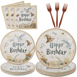 96Pcs Magical Party Plates Supplies,Magical Wizard Party Paper Plates,Napkins and Forks Kit for Baby Shower Boy Girl Birthday Decoration,Serve 24