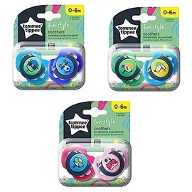 Tommee Tippee Fun Style Orthodontic Pack of 2 Soothers 0-6m Assorted Design ONE Selected at Random