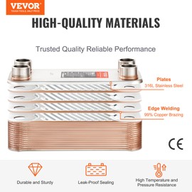 VEVOR EATB28-30 5"x 12" 30 Brazed Plate, Copper/316L Stainless Steel Exchanger for Floor, Water Heating, Snow Melting, Beer Cooling, B08ZDHG8KD