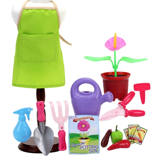 Sophia's Smithsonian Horticulturist Set 18 Inch Doll Gardening Set Includes Canvas Apron, Potting Soil, Vegetables, Shears, Spade, Watering Can and More | Doll Sold Separately