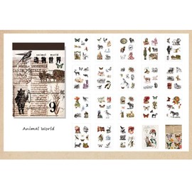 Vintage Washi Sticker Set (20 Sheets) Forest Animal Bird Butterfly Carriage Rabbit Fox Lion Sheep Deer Hedgehog Decoration Stickers for Scrapbooking Art Craft Planner Journal Diary