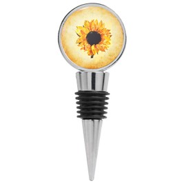 Cute Illustration of a Sunflower on Brown Wine Stopper