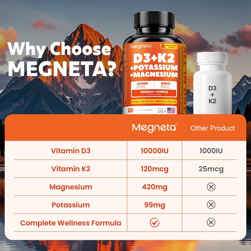 Vitamin D3 K2 10,000 IU with Magnesium & Potassium –