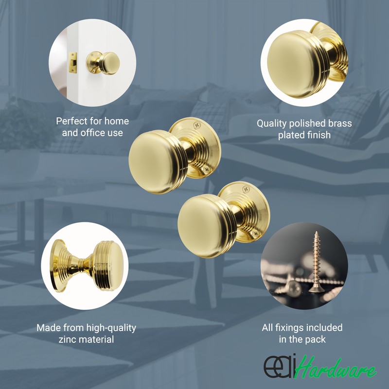 EAI Lined Door Knobs Polished Brass | 1 Pair of