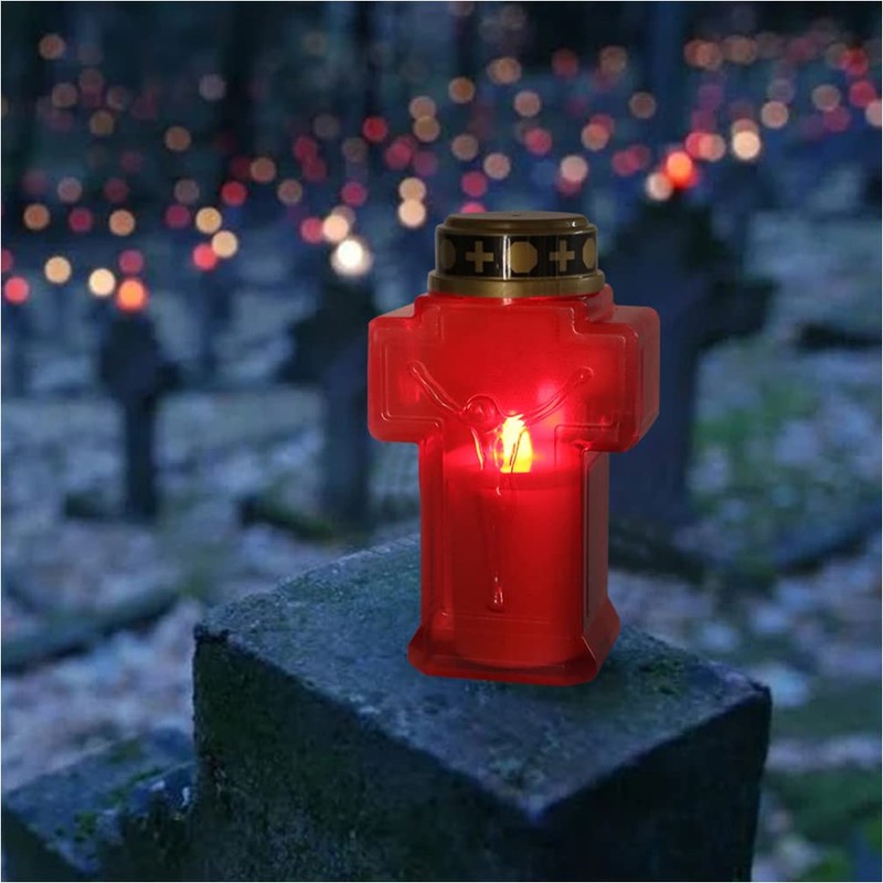Uonlytech 2pcs Cross Candle Light, Red Flickering Flameless Candles Reusable