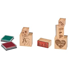 moses. Winter Wonders Wooden Stamp Set, 5 Wooden Stamps with Christmas Motifs and 2 Ink Pads in Green and Red, 16869