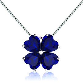 JIANGXIN September Birthstone Created Blue Sapphire 925 Sterling Silver Pendant Necklace for Women Lucky Four leaf Clover Fine Jewelry Birthday Gift Shamrock honor fortune love health 16"~18"