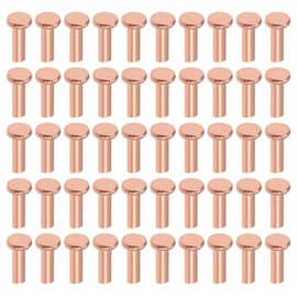 uxcell 100Pcs Copper Solid Rivets, 3/32" x 5/16" Flat Head Rivet Metal Fasteners for Electrical Applications, Leather Working Supplies