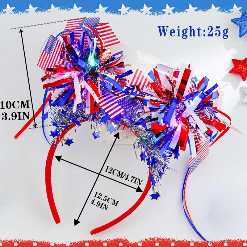 Coridy Light up Independence Day Headbands for Women Sparkling Stars