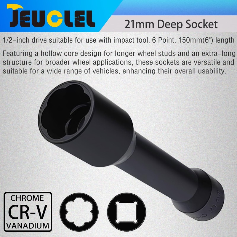 JEUCLEL 21mm Extra-long Twist Socket, 12.5 mm 1/2 inch Drive