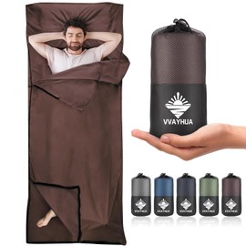 VVAYHUA Sleeping Bag Liners, Two-Way-Zipper Expose Feet Separately, Adult Sleep Sack Travel Sheets for Hotel Portable Single Camping Sheet for Business Trips-Coffee Color