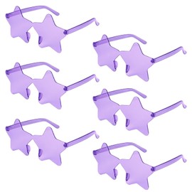 NACHLYNN 6 Pcs Pentagram Glasses Purple Rimless Star Shaped Sunglasses Transparent Sunglasses for Party Costumes Cosplay