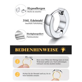 U7 3 Pairs of Hoop Earrings, Women's and Men's Small Hoop Earrings, Helix Sleeping Earrings, Silver/Gold/Black, 8 mm, 10 mm, 12 mm, 7 mm, 9 mm, 12 mm