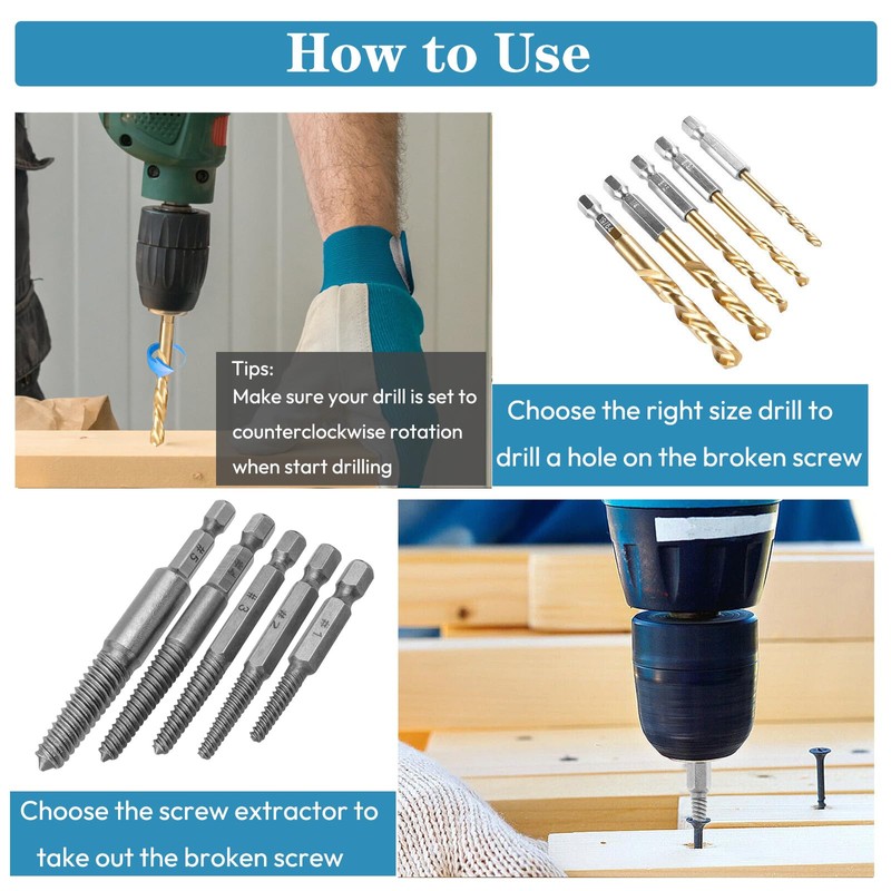 Saipor 11 Pieces Stripped Screw Extractor Set, Reverse Drill Bit