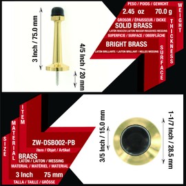 ZhongWang Hardware DSB002 Brass Bright Brass Door Stop/Tope de puerta de latón Brillante de latón