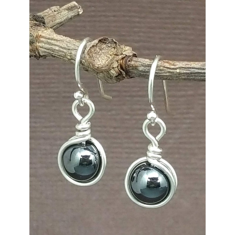 Sterling Silver Hematite Natural Gemstone Dangle Drop Earrings