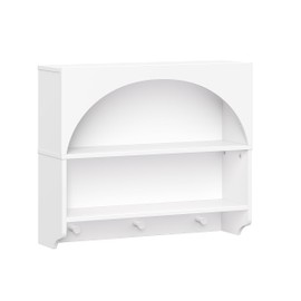 RiverRidge Kids Curve Appeal Wall Bookshelf with 3 Storage Hooks & Arched Design - Book Shelf for Kids Rooms with 2 Open Display Shelves - White Storage Solution for Playroom