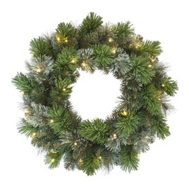 Puleo International 24" Pre-Lit Artificial Oklahoma Pine Wreath with LED Lights