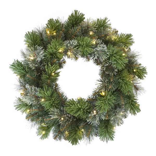 Puleo International 24" Pre-Lit Artificial Oklahoma Pine Wreath with LED