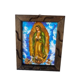 Virgen Guadalupe Azul Angeles Cuadro Rustico 9”x11” Nuevo