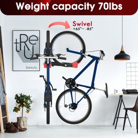 Flantor Bike Wall Mount Rack - Heavy-Duty Foldable Vertical Bicycle Storage with Hooks, Space Saving Wall-Mounted Organizer for Mountain/Road/Kids Bikes - Anti-Scratch & Tool-Free Install, Holds 70lbs