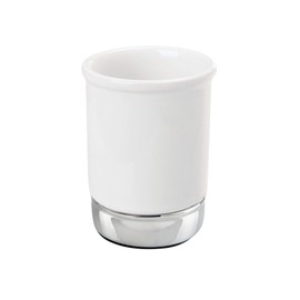 InterDesign York Ceramic Tumbler for Bathroom Vanities - White/Chrome