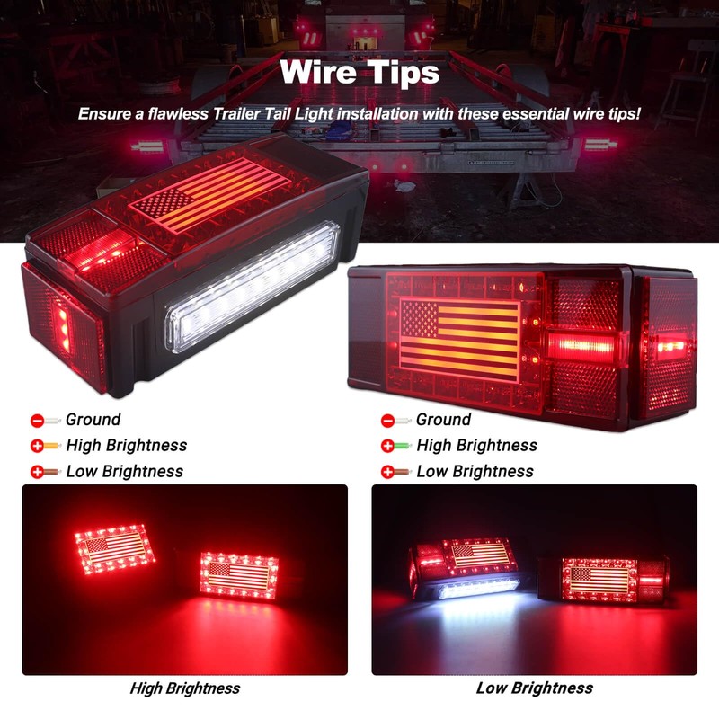XtraGlow Submersible LED Trailer Light Kit Rectangle American Flag Designed