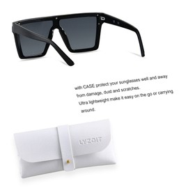 LYZOIT Square Oversized Sunglasses for Women Men Big Flat Top Fashion Shield Large UV Protection Rimless Shades Black Sun glasses