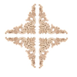 BSYMDH 4PCS Corner Wooden Carving Decal Unpainted Wood Appliques Onlays DIY Wood Carved Furniture Appliques Onlays for Wall Bed Door Wardrobe Cabinet Furniture Decoration(02,12x12cm/4.72x4.72inch)