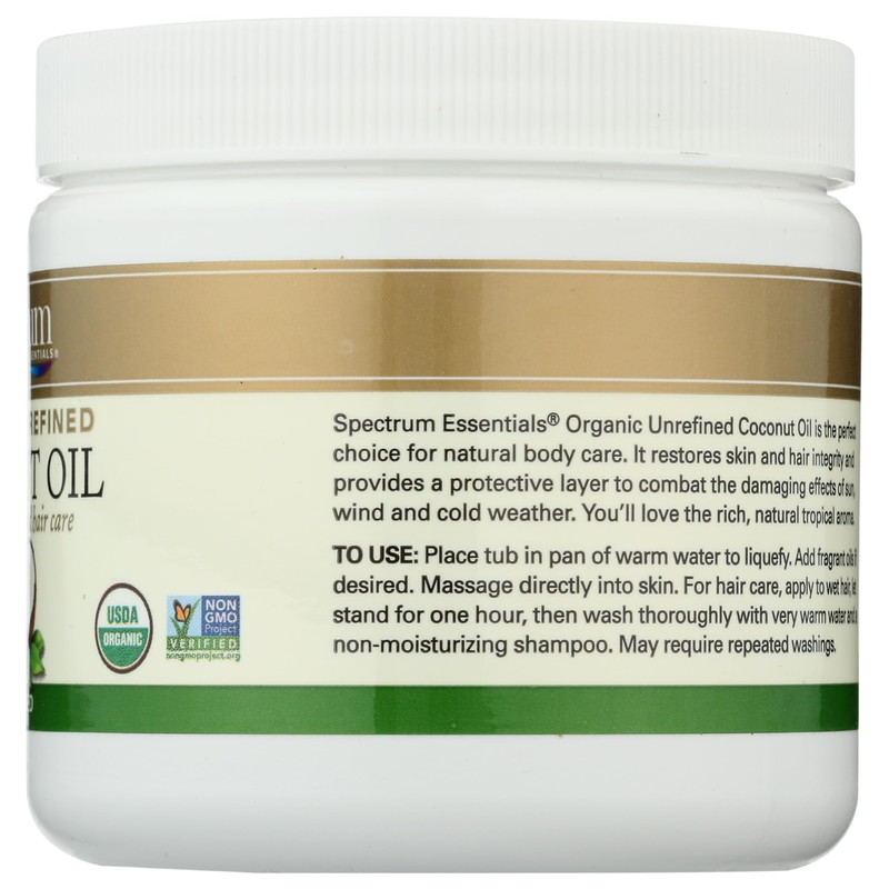 Spectrum Essentials Organic Virgin Coconut Oil, Unrefined, 15 oz