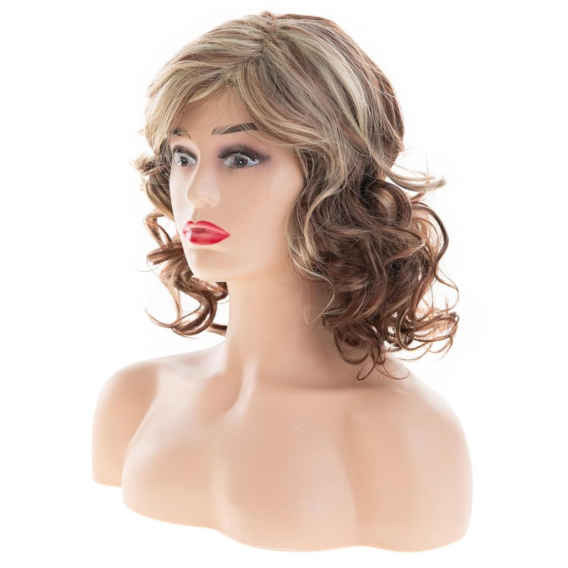Dsimeig Kurze lockige wellige braune blonde Perücken für Frauen Schulterlänge
