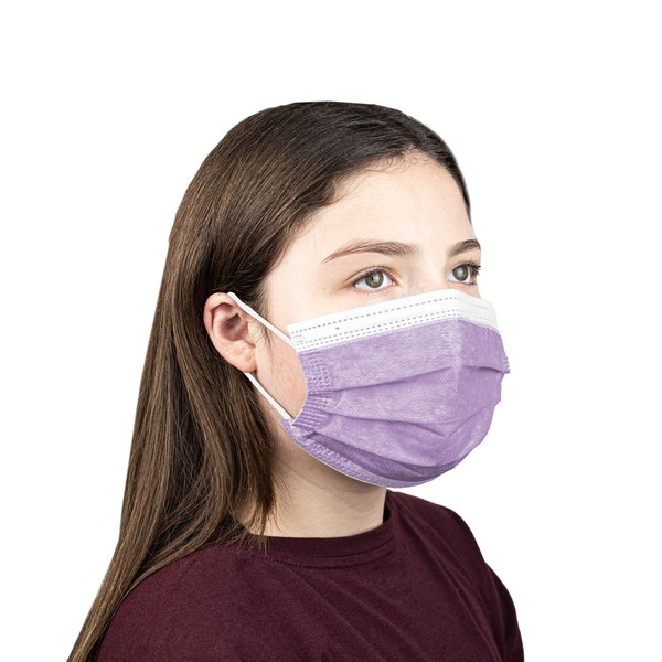 4 ply Adult Disposable Face Mask with Breathable Material And Flexible Nose Bridge Made in USA (50 pcs, Lavender Purple)