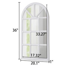 Sintosin Rustic Arched Window Pane Mirror 20 X 36 Inch, Hanging Distressed White Window Mirrors for Wall Decor, Farmhouse Cathedral Wooden Wall Mirror for Living Room Bedroom Fireplace Hallway