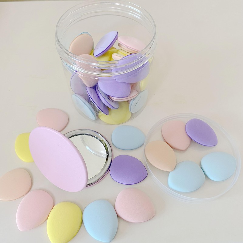 50 PCS Small Mini Sponges and Powder Puff With Mirror,