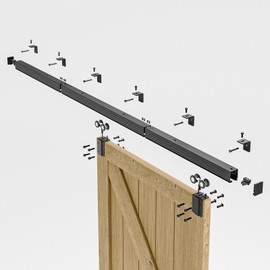 CCJH 8FT/96'' Box Rail Sliding Barn Door Hardware Kit Aluminium Alloy Wall Mount, Smooth and Heavy Duty for Single Door