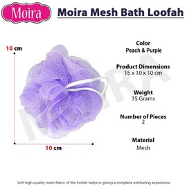 Moira Mesh Bath Set of 2 Loofah for Men and Women (Peach & Purple 35 g Each)