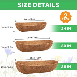 WenYa 2Pcs Hanging Basket Liner, 24 Inch Pre-formed Molded Coco Liners, 60cm Wall Trough Planter Liner for Window Box Hanging Baskets (24 inch-2pcs)