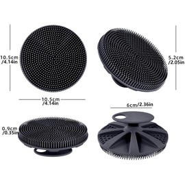 Set de cepillos corporales de silicona de 2 piezas, cepillo de mano no eléctrico con empuñadura antideslizante para un poder de limpieza superior y cerdas suaves para limpiar y masajear cada parte de su cuerpo. (Two bath brushes - black)
