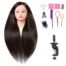 Armmu 26"-28" Mannequin Doll Head with 60% Real Hair, Hairdresser Practice Training Head Cosmetology Manikin Doll Head with 9 Tools and Clamp - #4 Brown