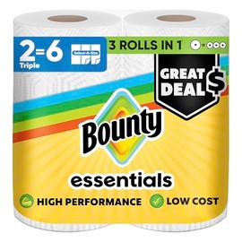 Bounty Essentials Select-A-Size - Toallas de papel, color blanco, 2 rollos triples = 6 rollos regulares (el embalaje puede variar)