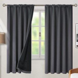 BGment 100% Room Darkening Thermal Insulated Blackout Curtains 72 Inches Long for Bedroom, Rod Pocket and Back Tab Double Layer Noise Cancelling Curtain with Liner (52 x 72 Inch, 2 Panels, Dark Grey)