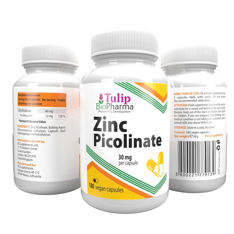 Zinc Picolinate 30mg 180 Vegan Capsules, 3rd Party Lab Tested,