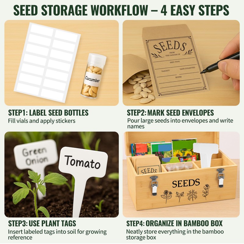 Intarsio Large Bamboo Wood Seed Storage Organizer Box with Lid,Double-Layer