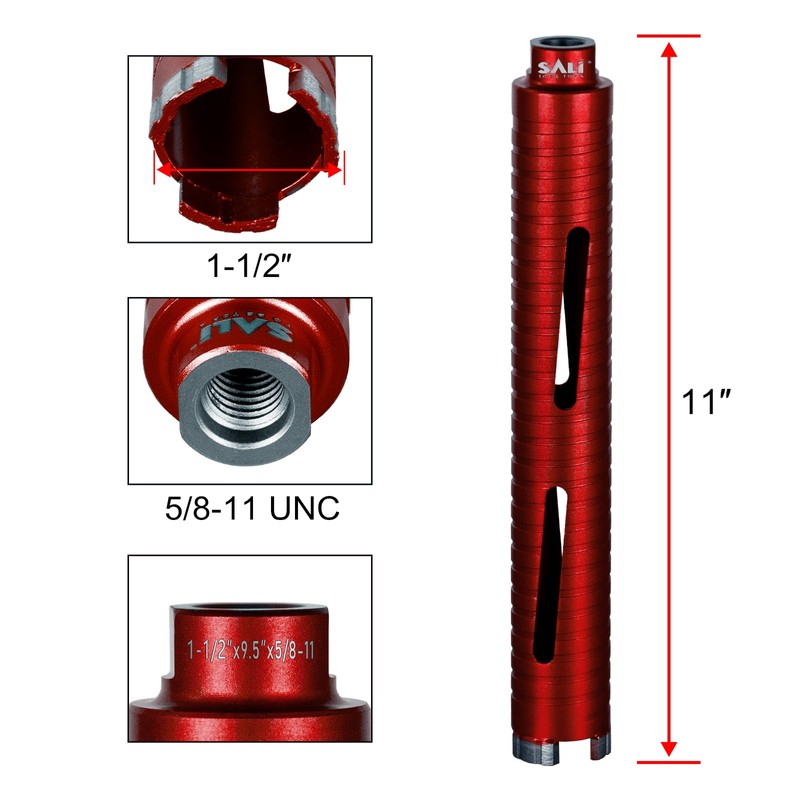 SALI Diamond Core Drill Bits 1 1/2" Diameter 10"/254mm Drilling