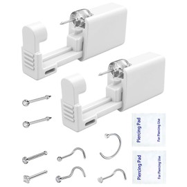 SLVIEKAE Nose Piercing Kit Disposable Nose Piercing Gun Kit with 2 Pcs Self Piercing Gun and Nose Stud (White-6 Pcs Nose Stud)