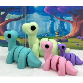 Brontosaurus Dinosaur Toy, 4 pcs 3D Printed Articulated Baby Brontosaurus Apatosaurus Dinosaur Figure, Fidget ADHD/Autism Tiy, Executive Desk Top-Small, Medium, Large, Extra Large Size Option-BD-BRO