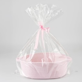 JUNBOLE Baby Gifts Basket Empty with Gifts Bag and Ribbon12”x8”x5” Gift Baskets to Fill Easter Baskets Birthday Baskets Small Woven Cotton Rope Basket Baby Toy Baske(pink, regular)